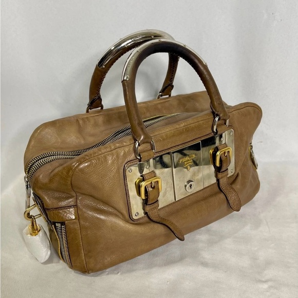 Prada Handbags - Prada Brown Leather Bag with Gold Hardware
